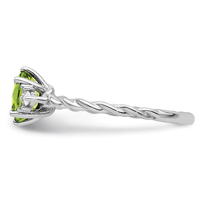 14K Weißgold Ring mit Diamant und 7x5 ovalem August/Peridot, gedreht, Größe 7