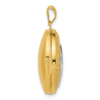 14K Gelbgold und Rhodium Halb Point Diamant Poliert Kreuz 20mm Rund Medaillon