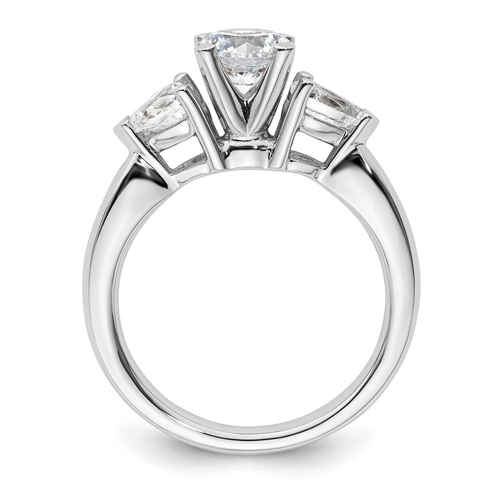 14K Weißgold 3-stone Stift Set Mittig Tropfen Diamant Halbfassung Verlobungsring