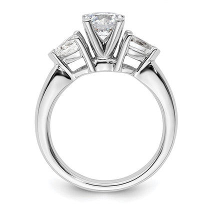 14K Weißgold 3-stone Stift Set Mittig Tropfen Diamant Halbfassung Verlobungsring