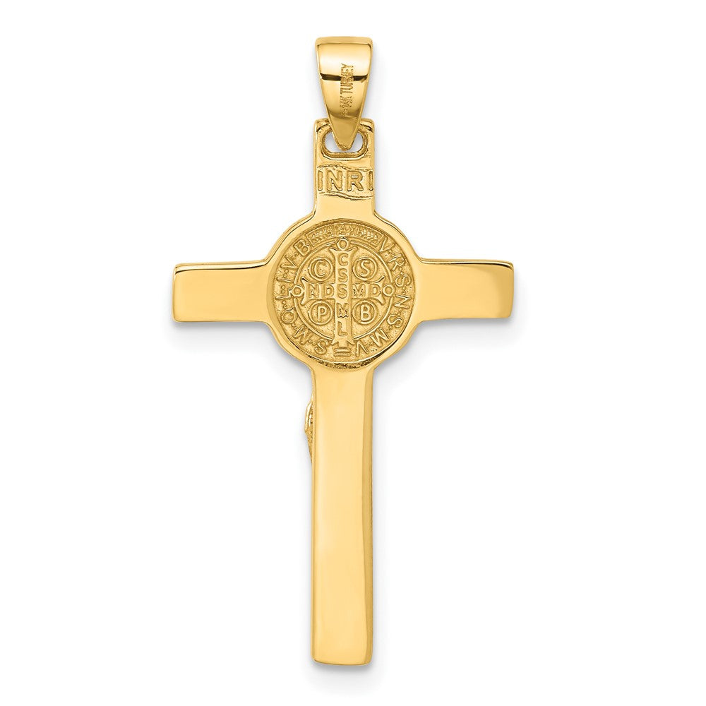 14K Gelbgold Polierter Kruzifix- und Heiliger-Benedikt-Anhänger
