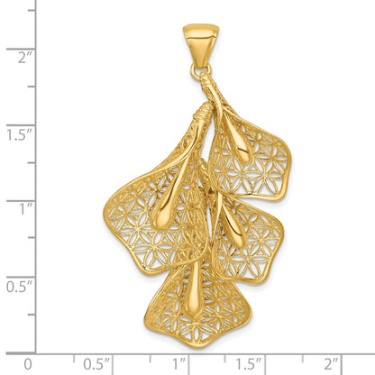 14K Gelbgold Poliert Filigran Calla Lilie Blume Anhänger