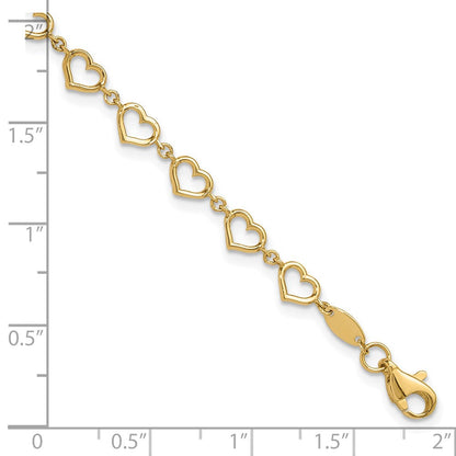 14K Gelbgold Poliert Offen Herz Glieder 7.5 Zoll Armband
