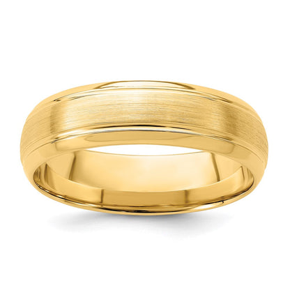 14K Gelbgold 6 mm leichter Ehering mit Komfort-Passform, gebürsteter Satin-Optik und Line-Edge-Kante