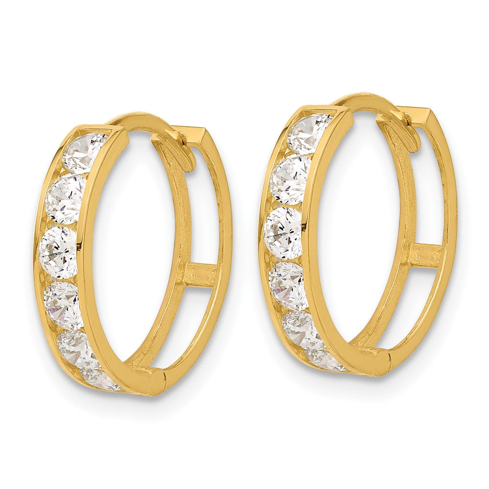 14K Gelbgold Poliert Zirkonia 4x16mm Huggie Creolen