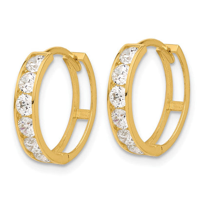 14K Gelbgold Poliert Zirkonia 4x16mm Huggie Creolen