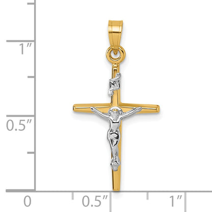 14K Gelbgold mit Rhodium Poliert Inri Kruzifix Kreuz Anhänger