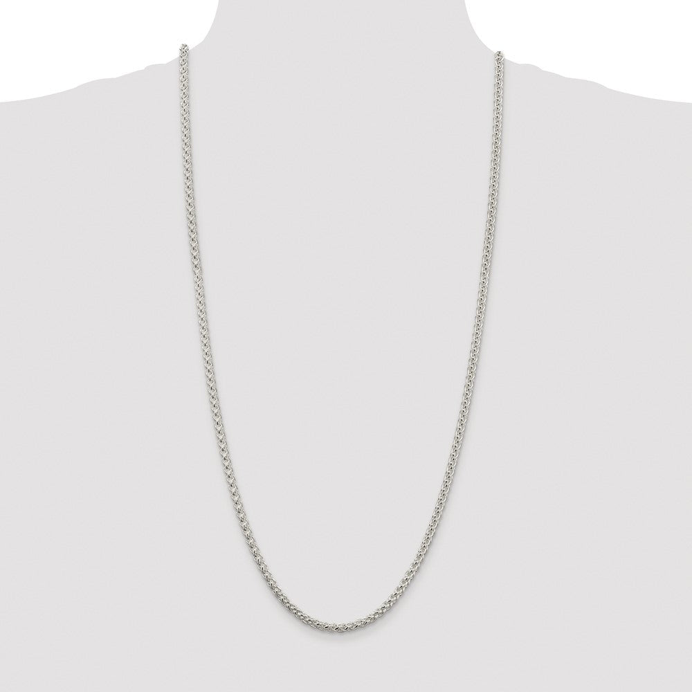 Sterlingsilber Rhodiniert 4mm Rund Ährenkette 30 Zoll Kette