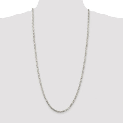 Sterlingsilber Rhodiniert 4mm Rund Ährenkette 30 Zoll Kette