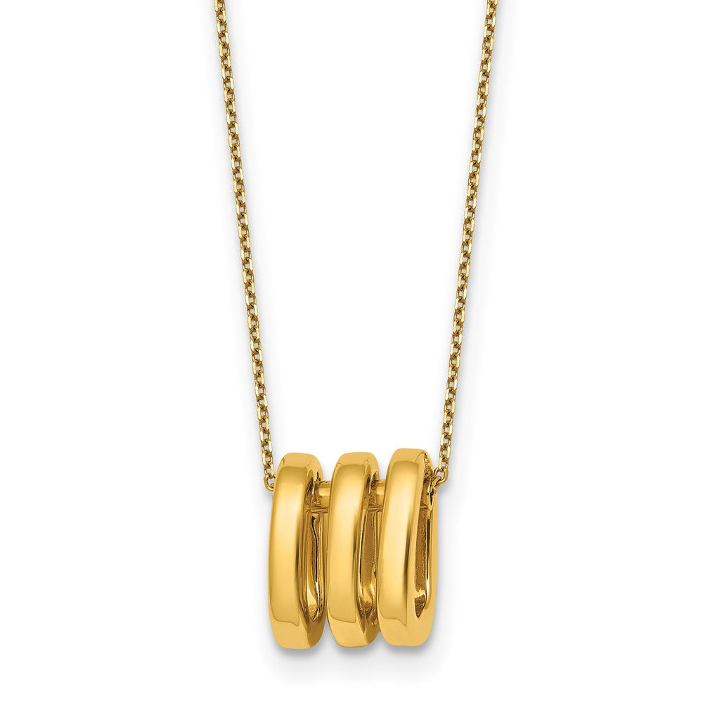 14K Gelbgold Poliert 3 Oval Rings 16 Zoll Halskette Plus 2 Zoll Verlängerung