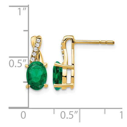 14K Gelbgold Ohrstecker mit 7x5 ovalem Mai/Labor-gezüchtetem Smaragd und Diamant