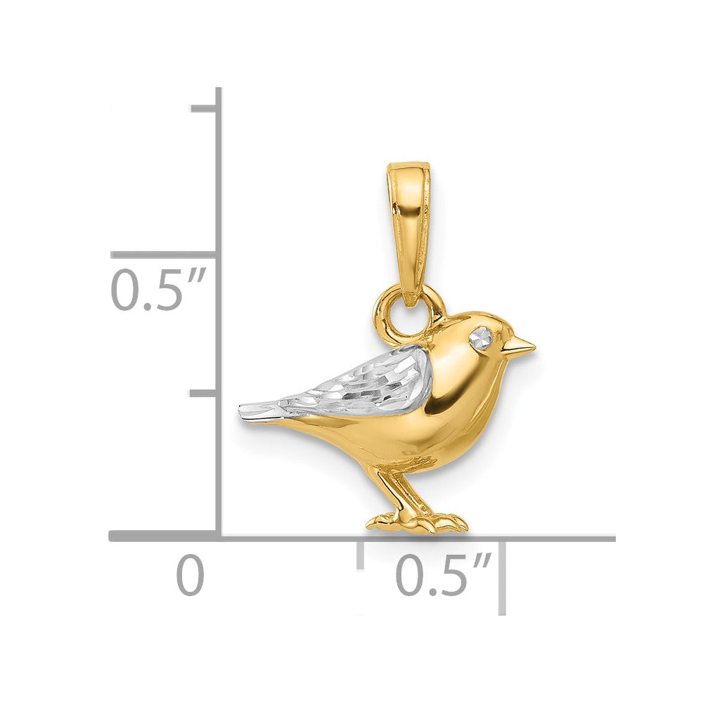 14K Gelbgold und Rhodium Diamant-geschliffener 3-D Vogel-Anhänger