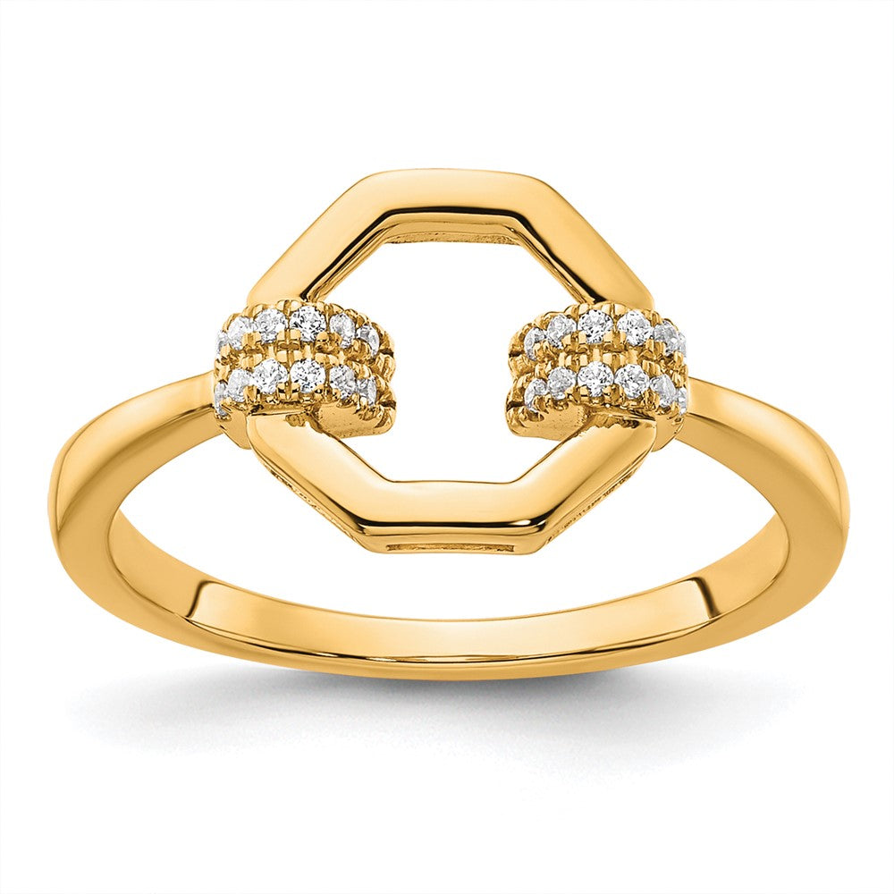 14K Gelbgold Poliert Diamant Achteck Fashion-Ring