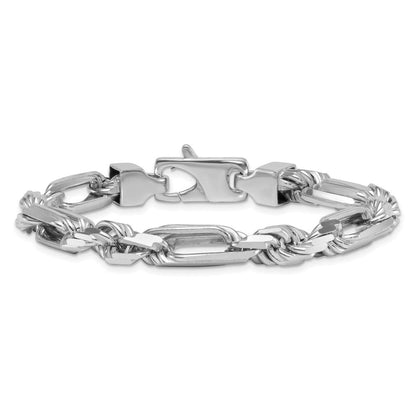 Sterlingsilber Rhodiniert Poliert 8.00mm Figaro Kordel Kette 8 Zoll Armband