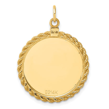 14K Gelbgold Schlicht.013 Stärke Rund Gravierbar 24.9mm Plättchen mit Kordel Kante Charm