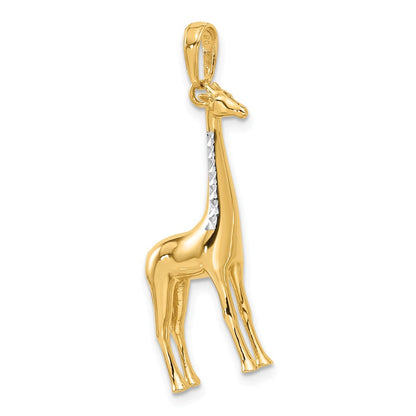 14K Gelbgold und Rhodium diamantgeschliffener 3-D Giraffen-Anhänger