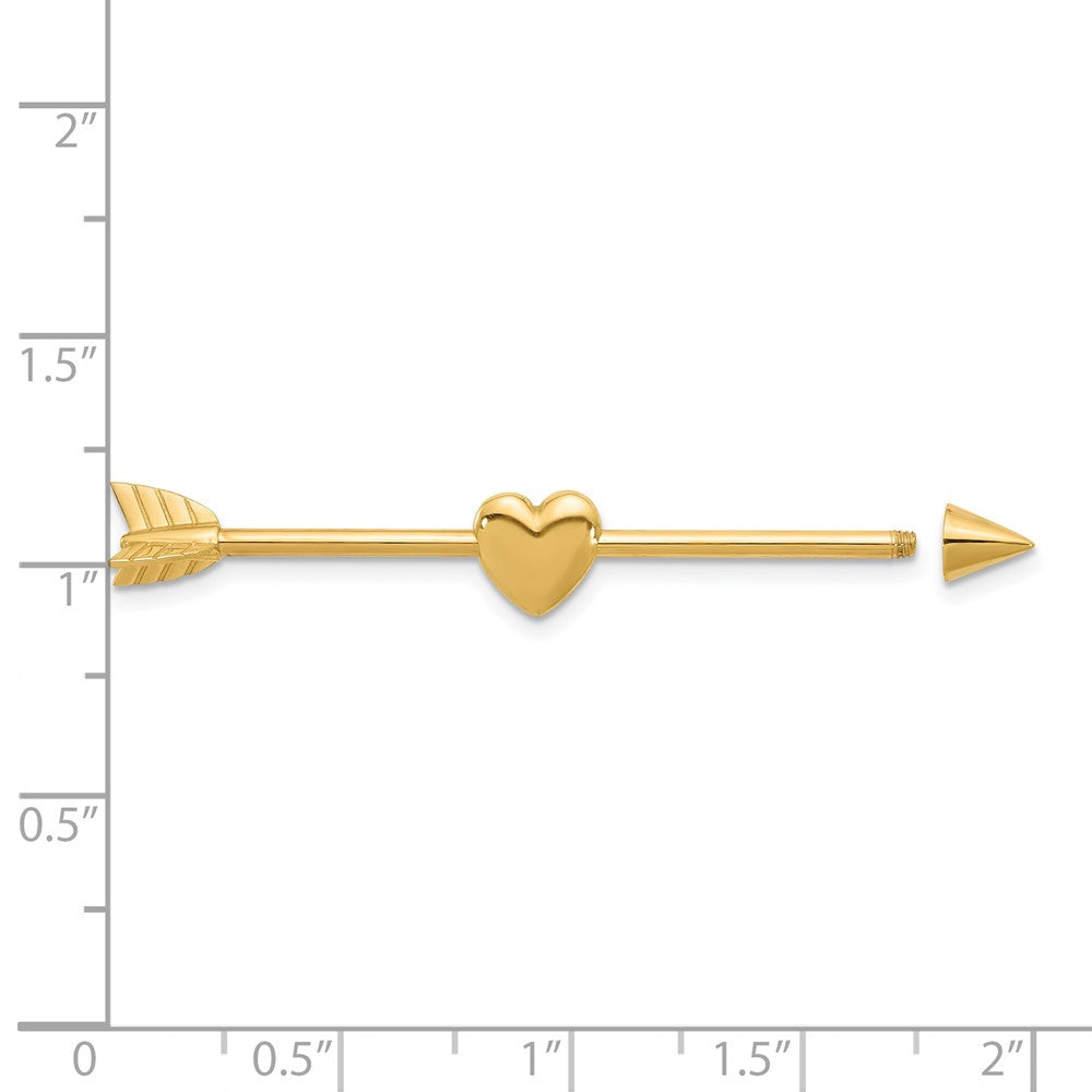 14K Gelbgold 14 Stärke Poliert Pfeil mit Herz Industrial Body Schmuck