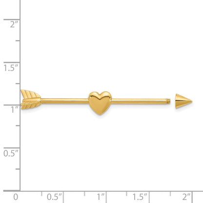 14K Gelbgold 14 Stärke Poliert Pfeil mit Herz Industrial Body Schmuck