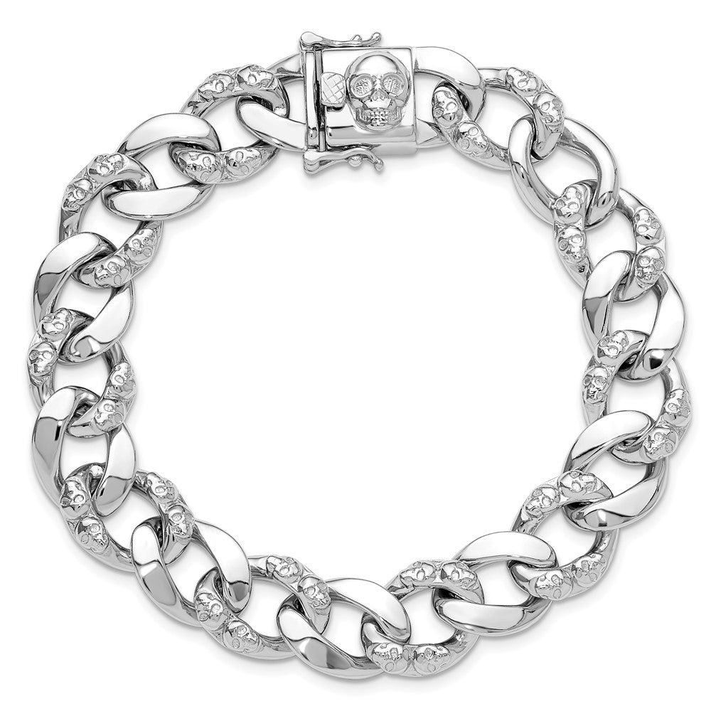 Sterlingsilber Rhodiniert 12mm Totenkopf Panzer Glieder 8.25 Zoll Armband
