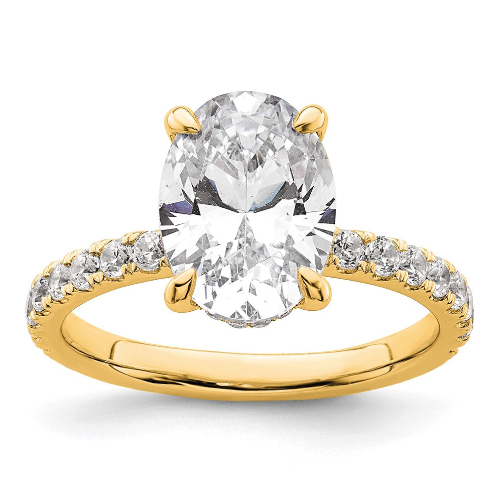 14K Gelbgold Verlobungsring mit 3,5 ct. zertifiziertem, im Labor gezüchtetem Diamant VS/SI+ G+, Oval-Schliff, kompletter Solitär mit Flair