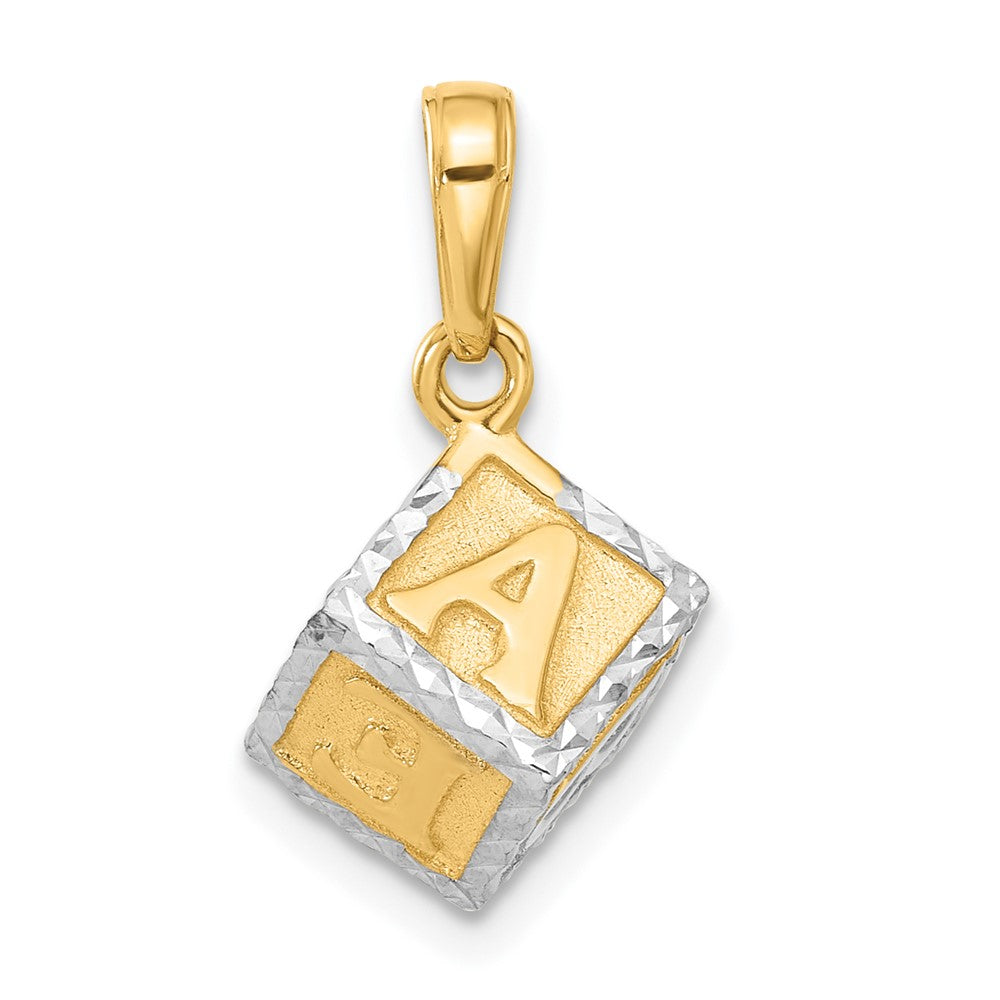 14K Gelbgold und Rhodium diamantgeschliffener 3-D Baby-Alphabet-Würfel-Anhänger