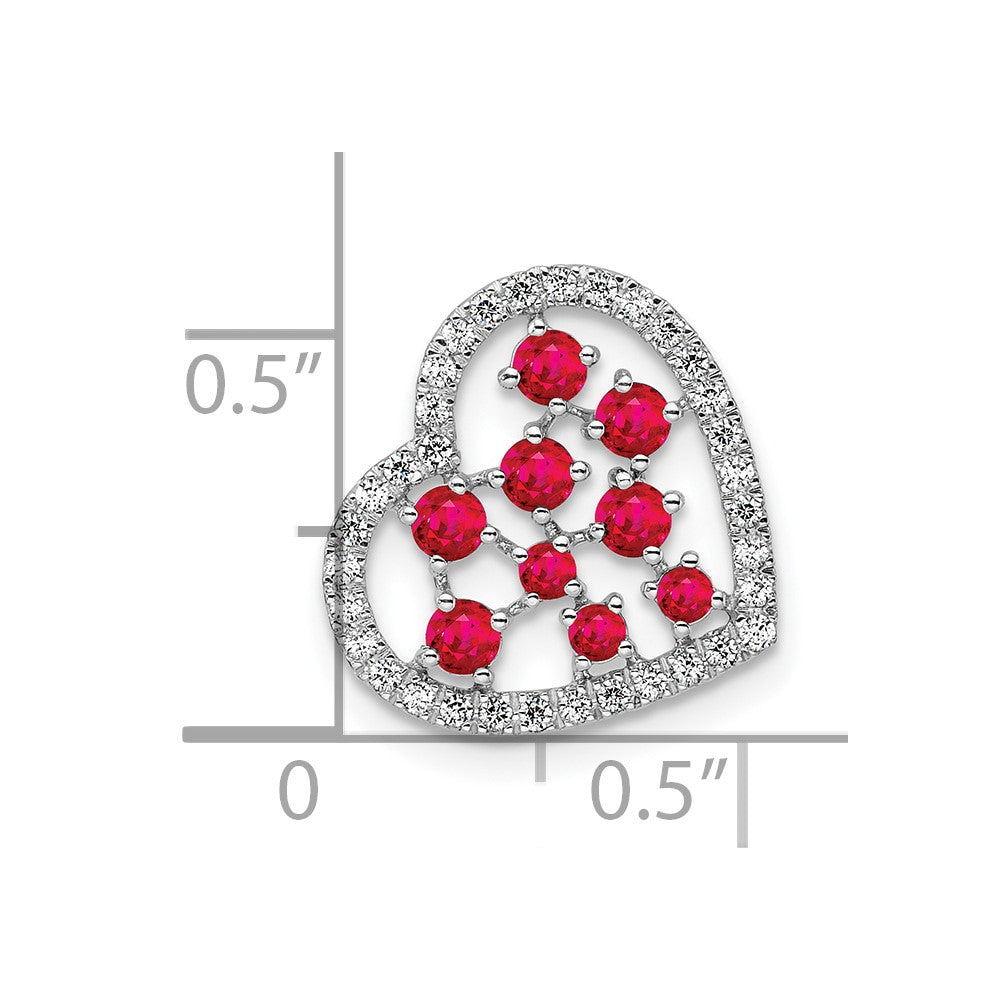 14K Weißgold Poliert Diamant und Rubin Herz Kette Anhänger