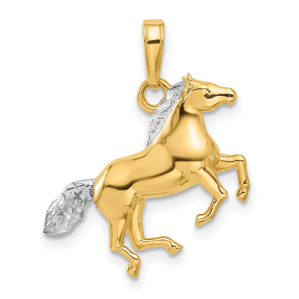 14K Gelbgold und Rhodium Diamant-geschliffener 3-D Pferd-Anhänger