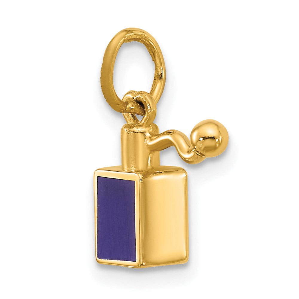 14K Gelbgold Charm "Parfümflakon" quadratisch mit blauer Emaille