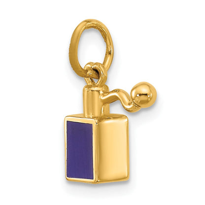 14K Gelbgold Charm "Parfümflakon" quadratisch mit blauer Emaille