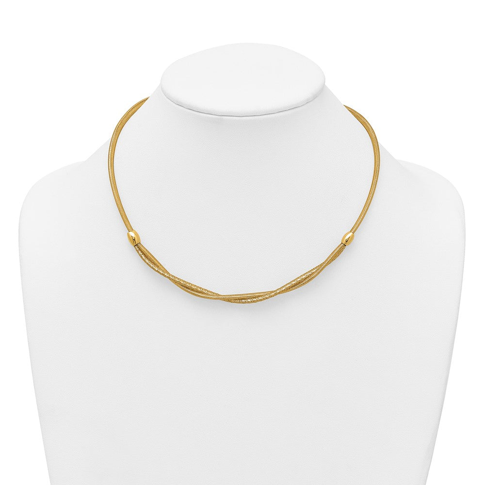 14K Gelbgold Poliert Gedreht mit Perlen 7mm Flexibel Netz 18 Zoll Halskette