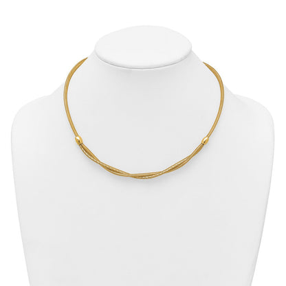 14K Gelbgold Poliert Gedreht mit Perlen 7mm Flexibel Netz 18 Zoll Halskette