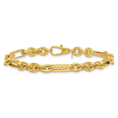 14K Gelbgold Poliert und Strukturiert 4.9mm Oval und Rund Glieder Gliederarmband