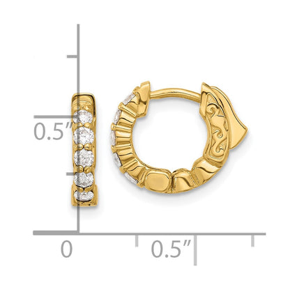 14K Gelbgold.46 Karat Diamant Rund Creole mit Sicherheits Verschluss Ohrringe