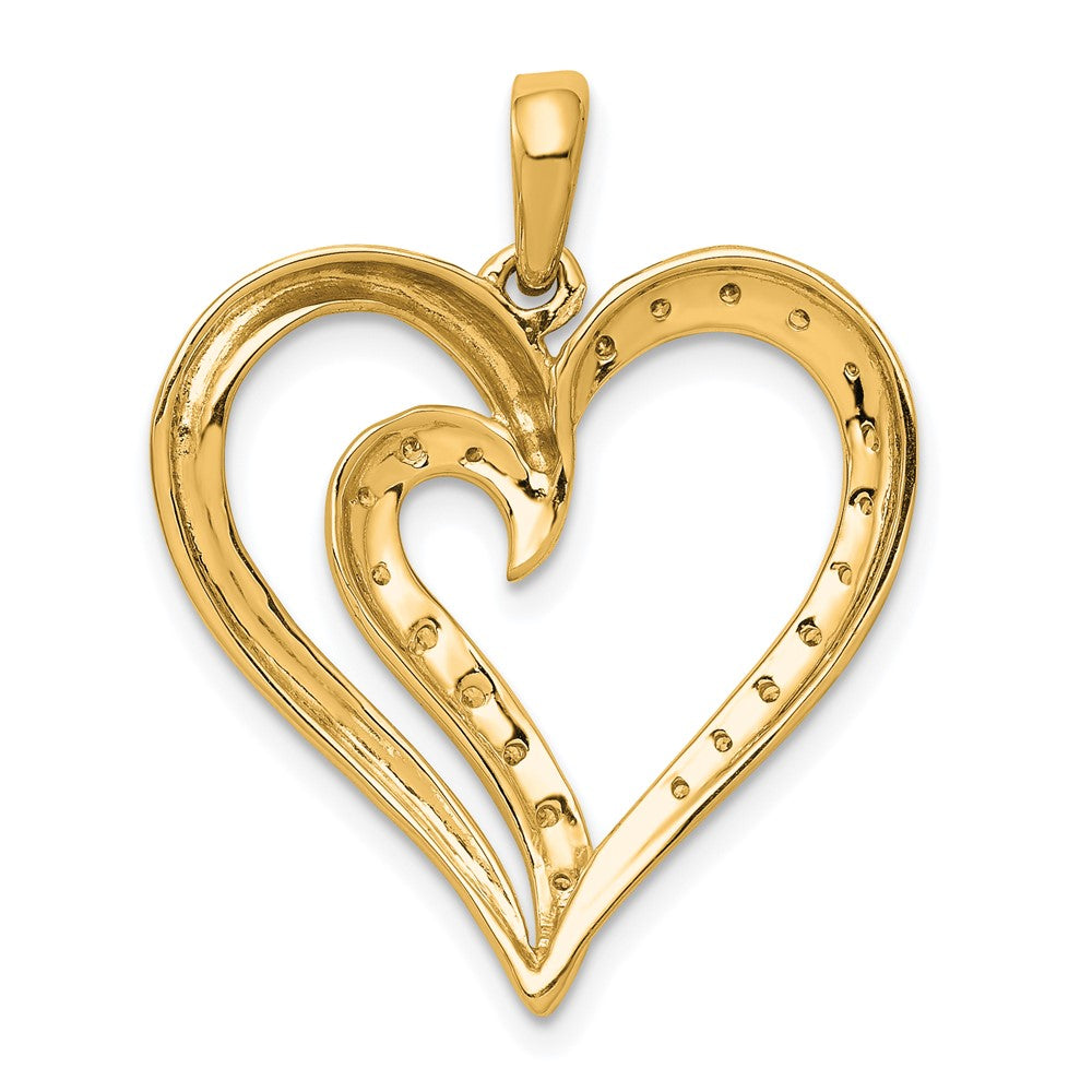 14K Gelbgold Diamant-Herz-Anhänger, ausgefallenes Design, 0,10 ct