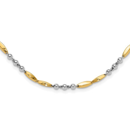 14K Bicolor Gold Bicolor Poliert Perlen und Oval Bars 18 Zoll Halskette