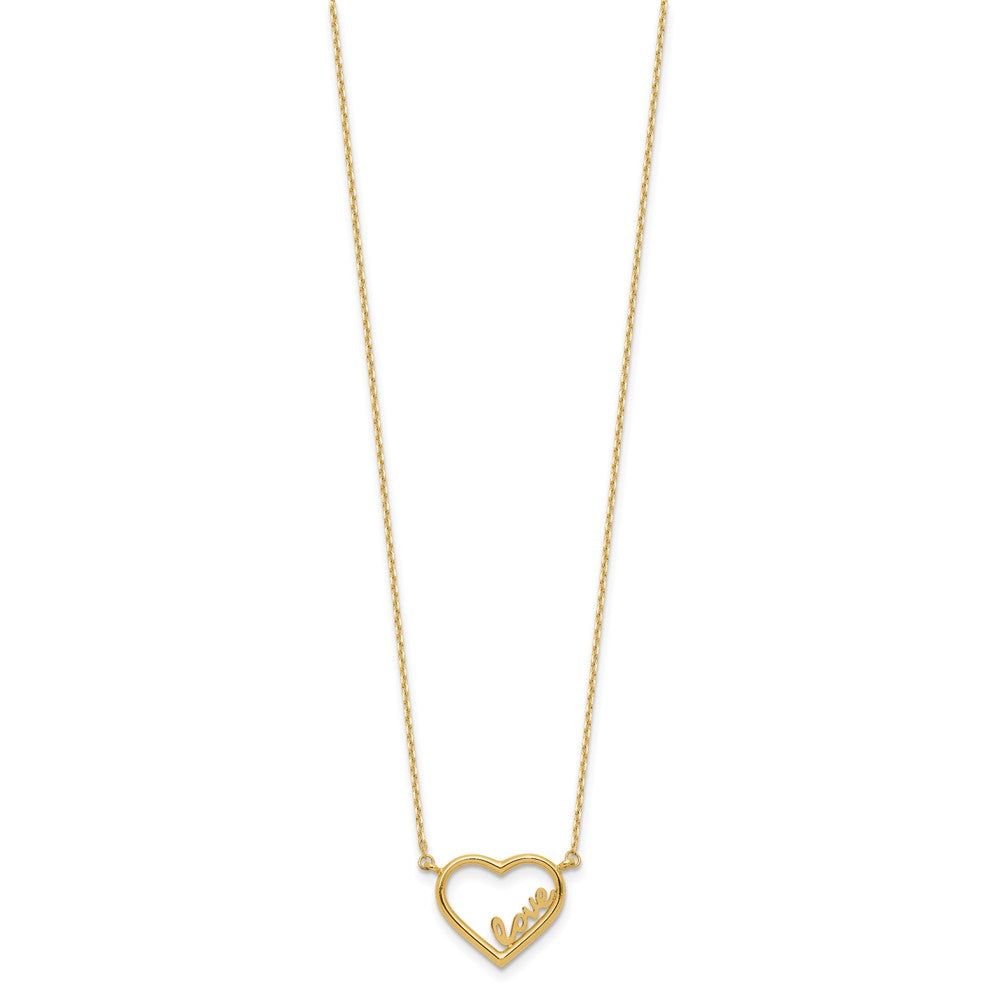 14K Gelbgold Poliert Offen Herz mit Liebe Inside 17 Zoll Halskette Plus 0.5 Zoll Verlängerung
