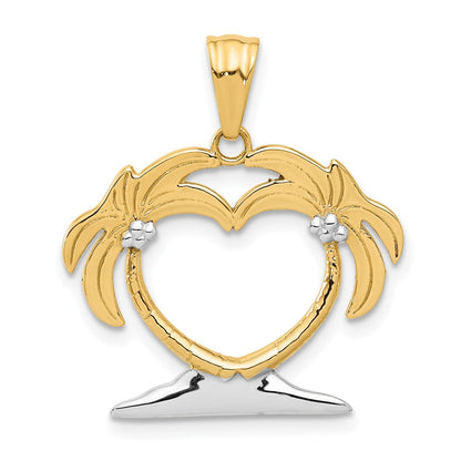 14K Gelbgold mit Rhodium Palmenbaum-Herz-Anhänger