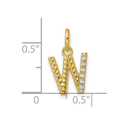 14K Gelbgold gedrehter Charm mit Diamant-Initiale „W", 0,05 ct