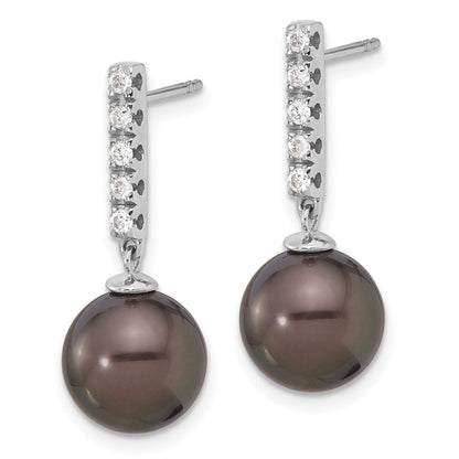14K Weißgold 9-10mm Schwarz Rund Tahitian Salzwasser Zuchtperle Und.20c Karat Diamant Stecker Ohrhänger