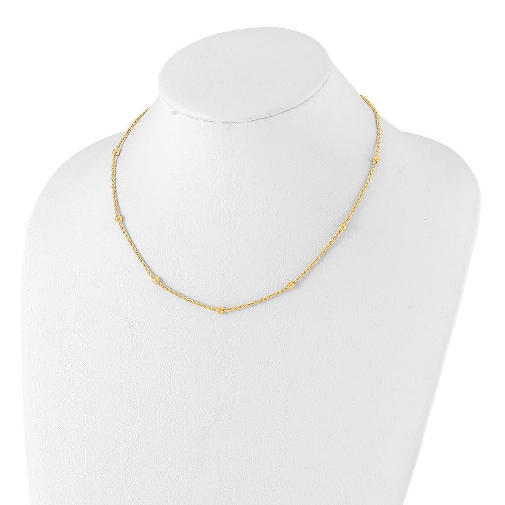 14K Gelbgold Mirror Perlen und Diamantiert Kordel Kette 7-station 18 Zoll Halskette