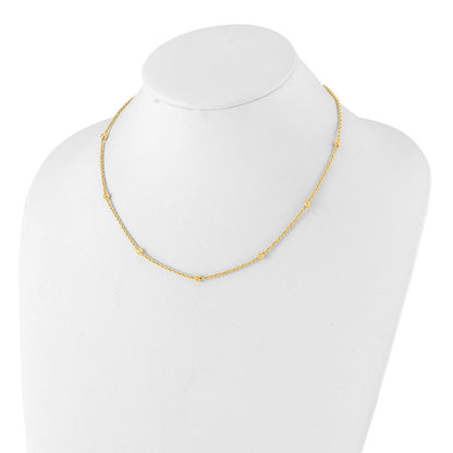 14K Gelbgold Mirror Perlen und Diamantiert Kordel Kette 7-station 18 Zoll Halskette