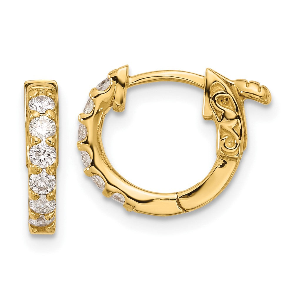 14K Gelbgold.42 Karat Diamant Rund Creole mit Sicherheits Verschluss Ohrringe
