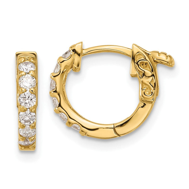 14K Gelbgold.42 Karat Diamant Rund Creole mit Sicherheits Verschluss Ohrringe