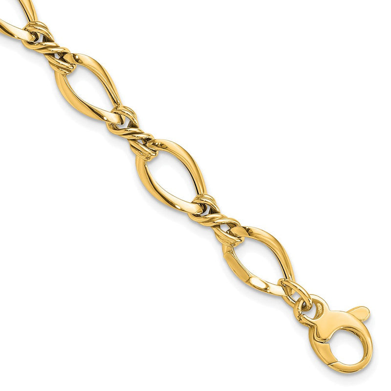 14K Gelbgold Poliert 8.8mm Fantasie Gedreht Glieder 7.5 Zoll Armband