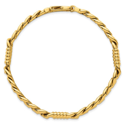 14K Gelbgold Poliert 8.75mm Fantasie Panzer Kette Herren Armband