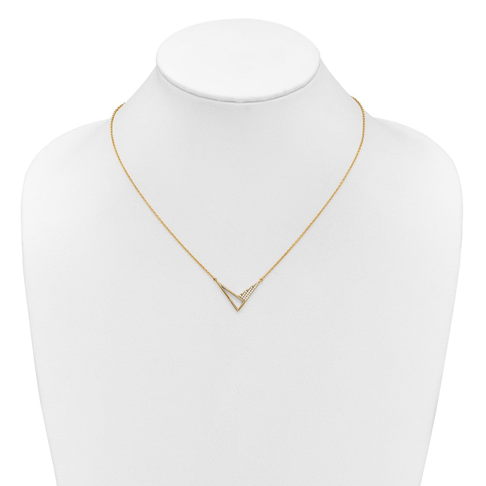 14K Gelbgold Poliert 1/10 Karat Diamant Geometric Triangles 18 Zoll Mode Halskette