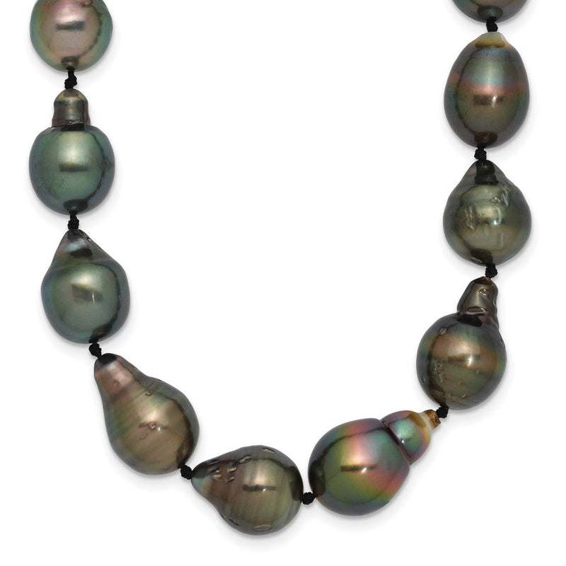 14K Weißgold 8-11mm Schwarz Baroque Tahitian Salzwasser Zuchtperle Abgestuft 18 Zoll Halskette