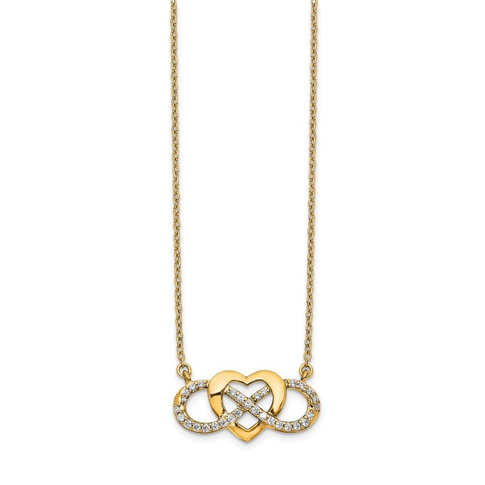 14K Gelbgold Poliert 1/5 Karat Diamant Unendlichkeit mit Herz 18 Zoll Halskette