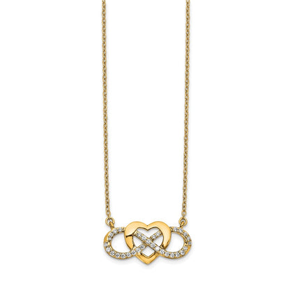 14K Gelbgold Poliert 1/5 Karat Diamant Unendlichkeit mit Herz 18 Zoll Halskette