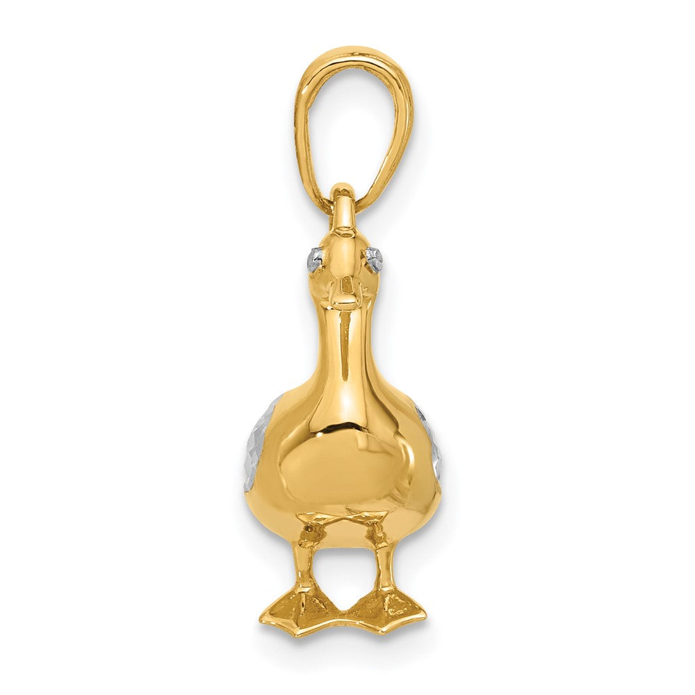 14K Gelbgold und Rhodium Diamant-geschliffener 3-D Enten-Anhänger